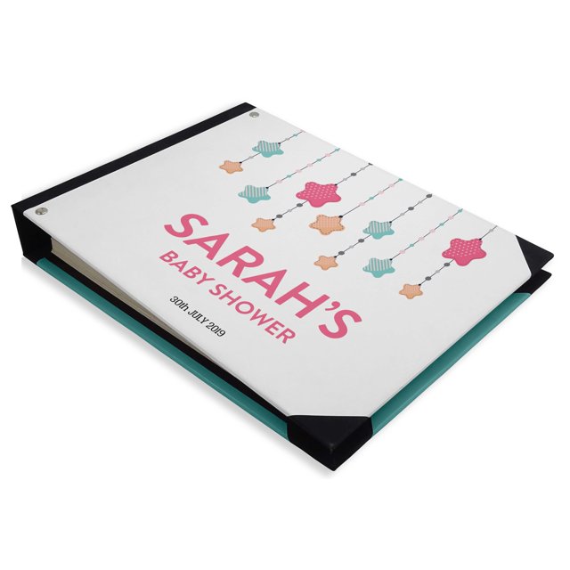 Darling Souvenir White Hanging Stars Personalized Baby ShowerGuestBookHardboundGuestSign-InBookGuestRegistryGuestbook-9 x 12 Inches