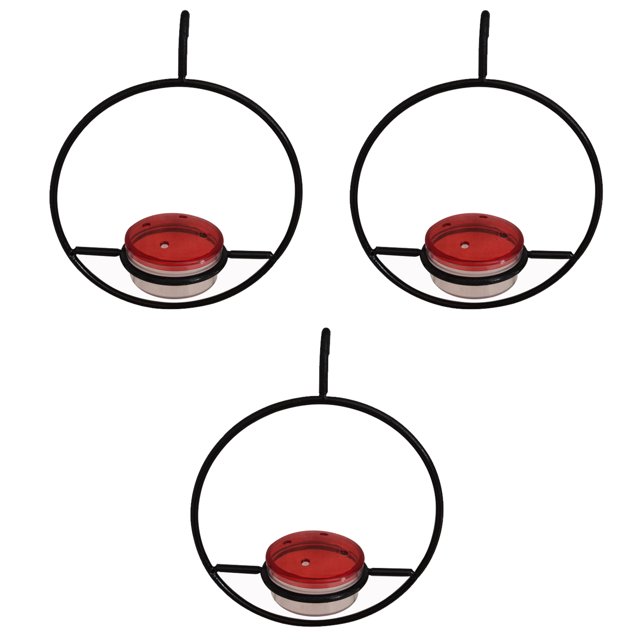 Wweixi 3 Pcs Simple Mangeoire en Métal pour Colibris avec Plateforme de Repos Circulaire et Base Rouge Rend les Mangeoires Noires