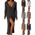 thumbnail image 3 of Womens Deep V Neck Button Down Long Knit Sweater Dress Bodycon Long Sleeves Sweater Maxi Dress, 3 of 6
