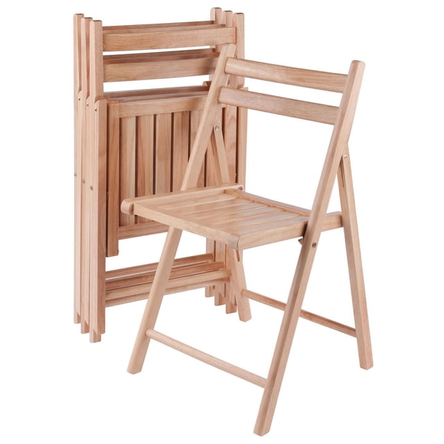 Robin Ensemble de 4 Chaises Pliantes Naturelles en Bois Massif avec une Finition Naturelle, Comprenant des Sièges et des Dossiers à Lattes Profilés; Comprend une Chaise Ouverte et Trois Pliées pour un Rangement compact, Convient aux Cuisines et aux Salles à Manger et aux Sièges Occasionnels.