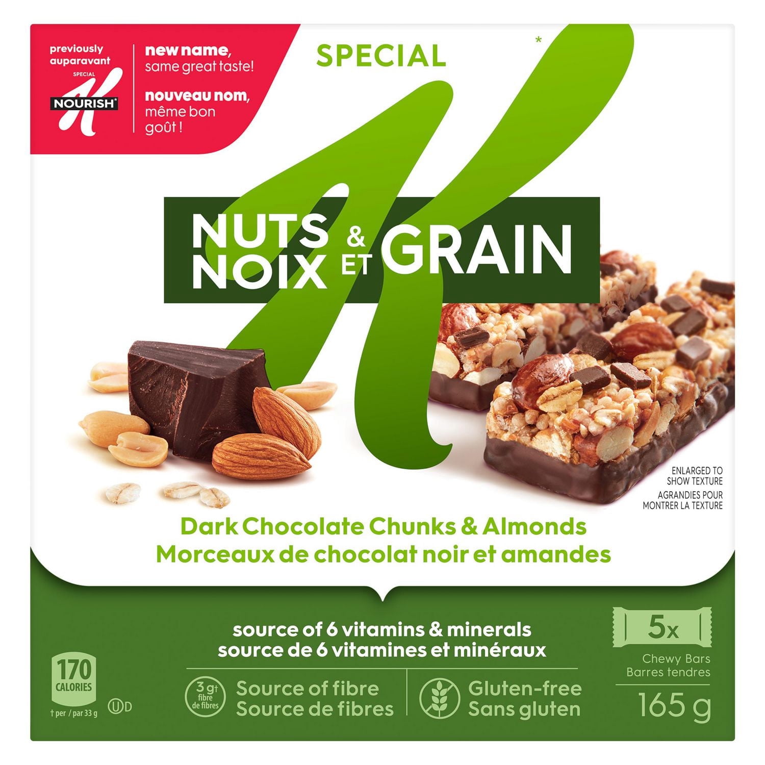 Kellogg's Special K Nuts & Grain Dark Chocolate Chunks & Almonds, 165 g, 5 Chewy Bars