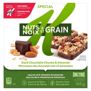 Kellogg's Special K Noix & Chocolat noir à grains & Des amandes, 165 g, 5 Barres à croquer