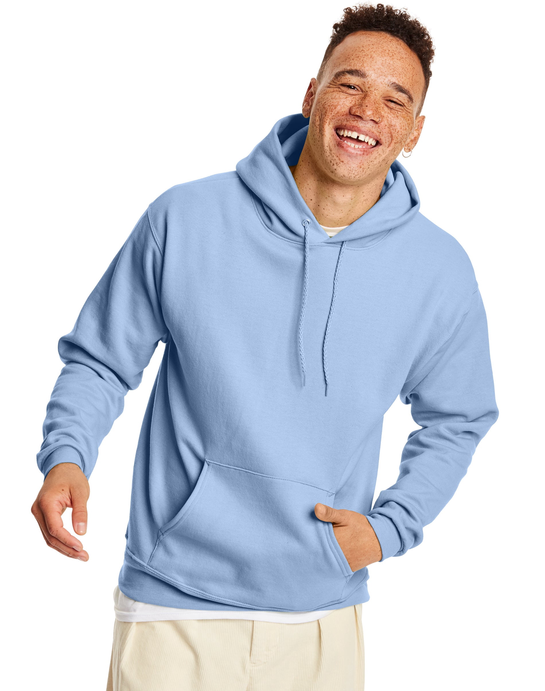Hanes Mens EcoSmart Fleece Hoodie, S, Light Blue