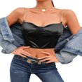 thumbnail image 1 of Women Solid Color Sleeveless Tank Tops with Chain Strap Low-cut Padded Cropped T Shirt Tanks Tops Red L, 1 of 8