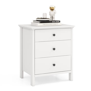 Patiojoy Table de Chevet Moderne à 3 Tiroirs Table d'Appoint en Bois Blanc