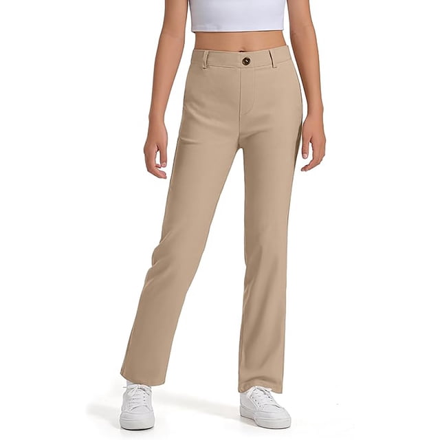 XDZJLR Pantalon Fille Robe Enfant Très Extensible avec Poches Mode Décontracté Bas Kaki 13-14 Ans