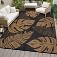 thumbnail image 4 of Garvee 8'x10' Outdoor Rug Waterproof Plastic Straw Rug, Modern Tropical Leaf Woven Carpet UV-Resistant Reversible Mat for Patio RV Deck Beach Porch, Black Brown, 4 of 6