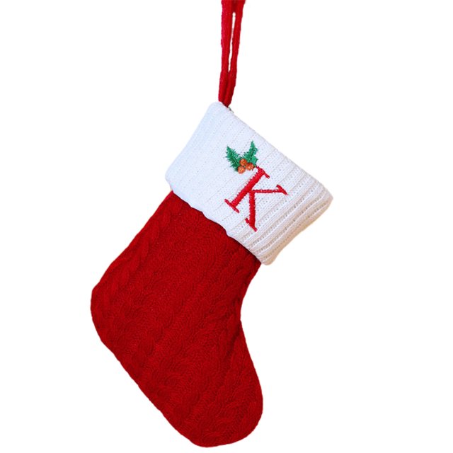 Christmas Tree Decorative Socks With Embroidered Initial Letters Red Green White Knit Stockings