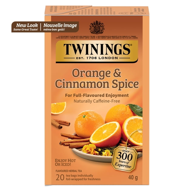 Twinings Orange & Cinnamon Spice Herbal Tea Bags, Spiced Citrus, Caffeine Free, 20 Count