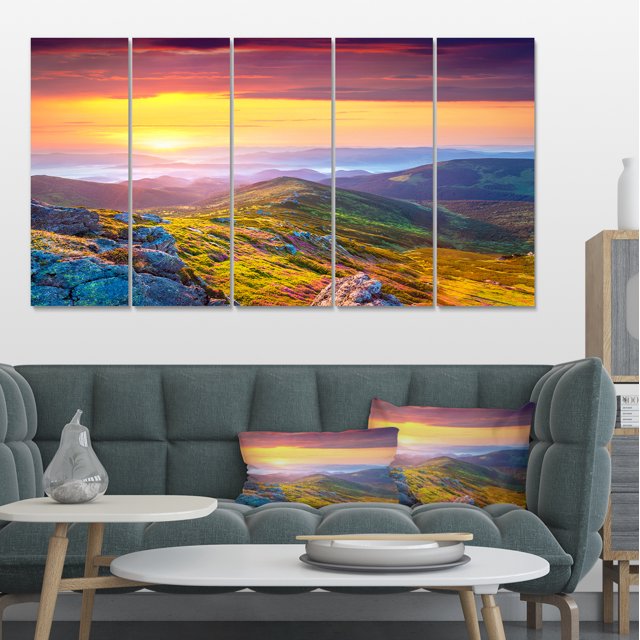 Rhododendron Flowers in Colorful Hills - Landscape Photography Canvas Print