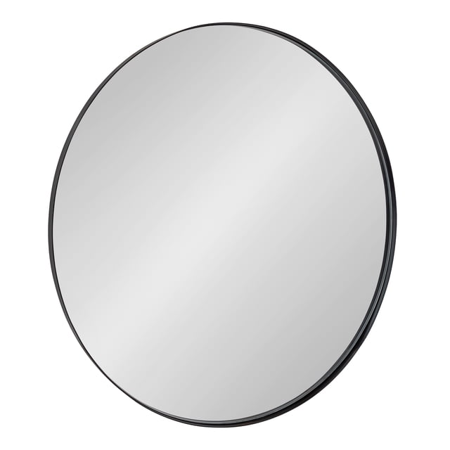 Kate and Laurel Rollo Round Framed Wall Mirror, Black 28" Diameter