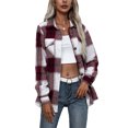 thumbnail image 1 of Women Plaid Flannel Shirt Jacket Button Down Lapel Long Sleeve Shacket Cardigan Coats Fall Spring Clothes, 1 of 5