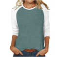 thumbnail image 1 of Birdeem T-Shirt Mode Femme Patchwork Imprimé Bloc de Couleur Manches 3/4 Blouse Col Rond Hauts Décontractés, 1 of 1