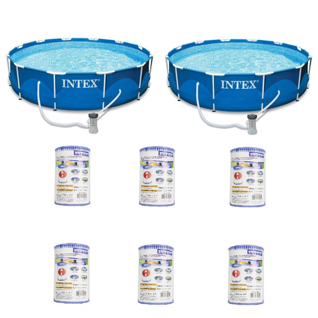 Intex Piscine Ronde à Cadre Métallique 12 Pieds x 30 Pouces (2 Pack) & Cartouche de Remplacement (6 Pack)