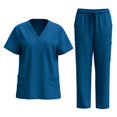 thumbnail image 2 of LYMAYTER Uniforme Médical Multi-Poches pour Femmes Couleur Unie Col en V Ensemble Élasticité Routine Uniforme d'Infirmière pour P-2TG, 2 of 6