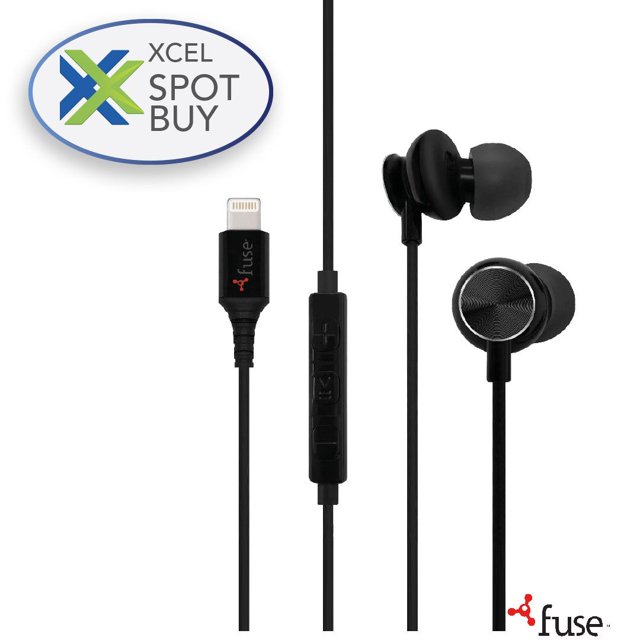 Fuse Earbuds Lightning MFI With In-Line Mic Black 3 Size Ear Gels