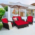thumbnail image 2 of Costway 5PCS Patio Rattan Furniture Set Loveseat Sofa Ottoman W/Red Cushion, 2 of 10