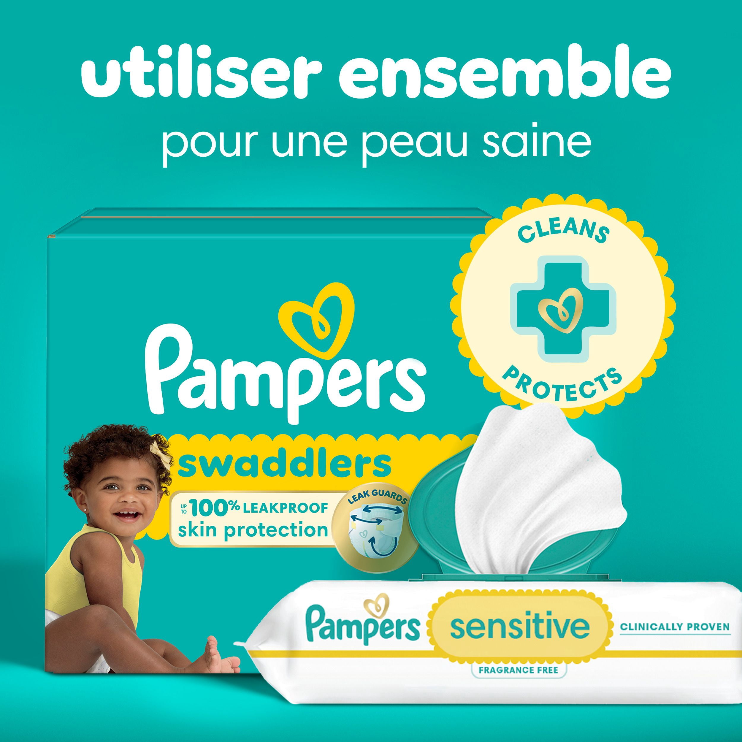 Lingettes pour bébés Pampers Sensitive, éprouvées en clinique, sans parfum, à base d’eau et hypoallergéniques, 168 lingettes pour bébés au total (2X emballages rabattables)