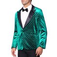 thumbnail image 4 of INSPIRE CHIC Men's Blazers Velvet Peak Lapel Argyle One Button Shiny Blazers XL Green, 4 of 4