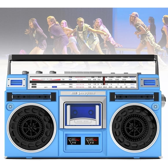 Portable Bluetooth Cassette Boombox, CD Tape Player, 80s Retro Bluetooth Boombox, Support SD/USB Input, with AM/FM Radio, Cassette Recorder for Family Gathering Travel Street Dance,Blue