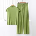 thumbnail image 2 of Timegard Ensembles de Pyjamas pour Femmes 2 Pcs Col Montant Mi-Haut T-Shirt à Manches Courtes Pantalon à Jambe Grand Tenues Vêtements de Détente, 2 of 3