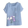 thumbnail image 4 of QATAINLAV Chemises en Lin et Coton pour Femmes Décontractées Amples à Manches Courtes Blouse Boutonnée Surdimensionnée à Col Rond Tunique Graphique T-Shirts Hauts d'Été de Plage Vente Éclair Bleu Clair m, 4 of 5