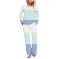 thumbnail image 2 of Yuyuzo Womens Pajama Sets 2 Piece Color Block Long Sleeve Crew Neck Tops Lounge Pants with Pockets, 2 of 6
