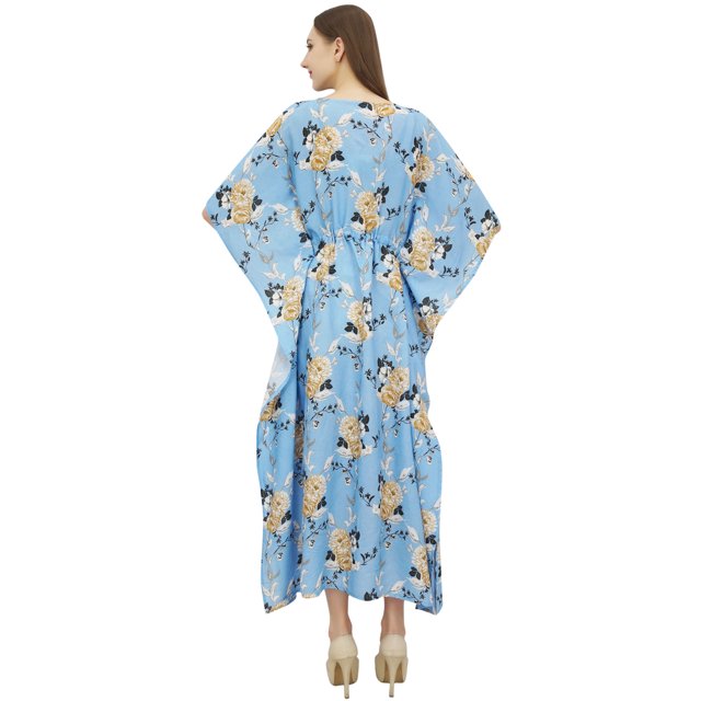 Bimba Robe Kimono Kaftan Bleue pour Femme Été Soirée à Imprimé Floral Maxi-24