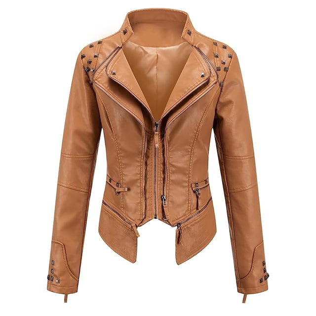 LOVZFMLL Vestes pour Femmes en Cuir à Manches Longues Veste Courte à Revers Veste Veste
