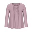 thumbnail image 4 of IROINID Discount Ladies Long Sleeve T Shirts Solid Color Button T-shirt Blouse Round Neck Lounge Tops,Pink, 4 of 8