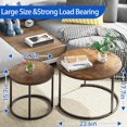 thumbnail image 2 of ZJQYDS Table Basse Gigogne Table Ronde Ensemble de 2 Tables d'Appoint avec Cadre en Métal Robuste pour Salon Chambre Appartement Moderne Industriel Simple Table de Nuit, Brun Rustique, 2 of 18
