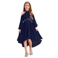 thumbnail image 1 of Oyolan Kids Girls Solid Color Halter Off-shoulder Long Sleeve Party Dress with Ruffled Hem Flower Girls Gown Navy Blue 16, 1 of 7