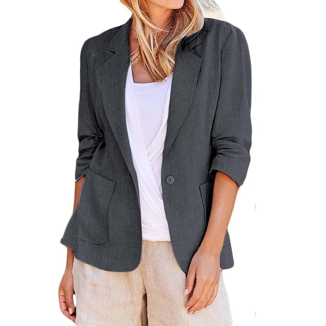 CEHVOM Mode Femmes Col Rabattu Manches 3/4 Manteau Décontracté Cardigan Blouse Liquidation