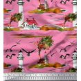 thumbnail image 1 of Soimoi Poly Georgette Fabric Lighthouse,Bird & Tree Nature Decor Fabric Printed Yard 52 Inch Wide, 1 of 1