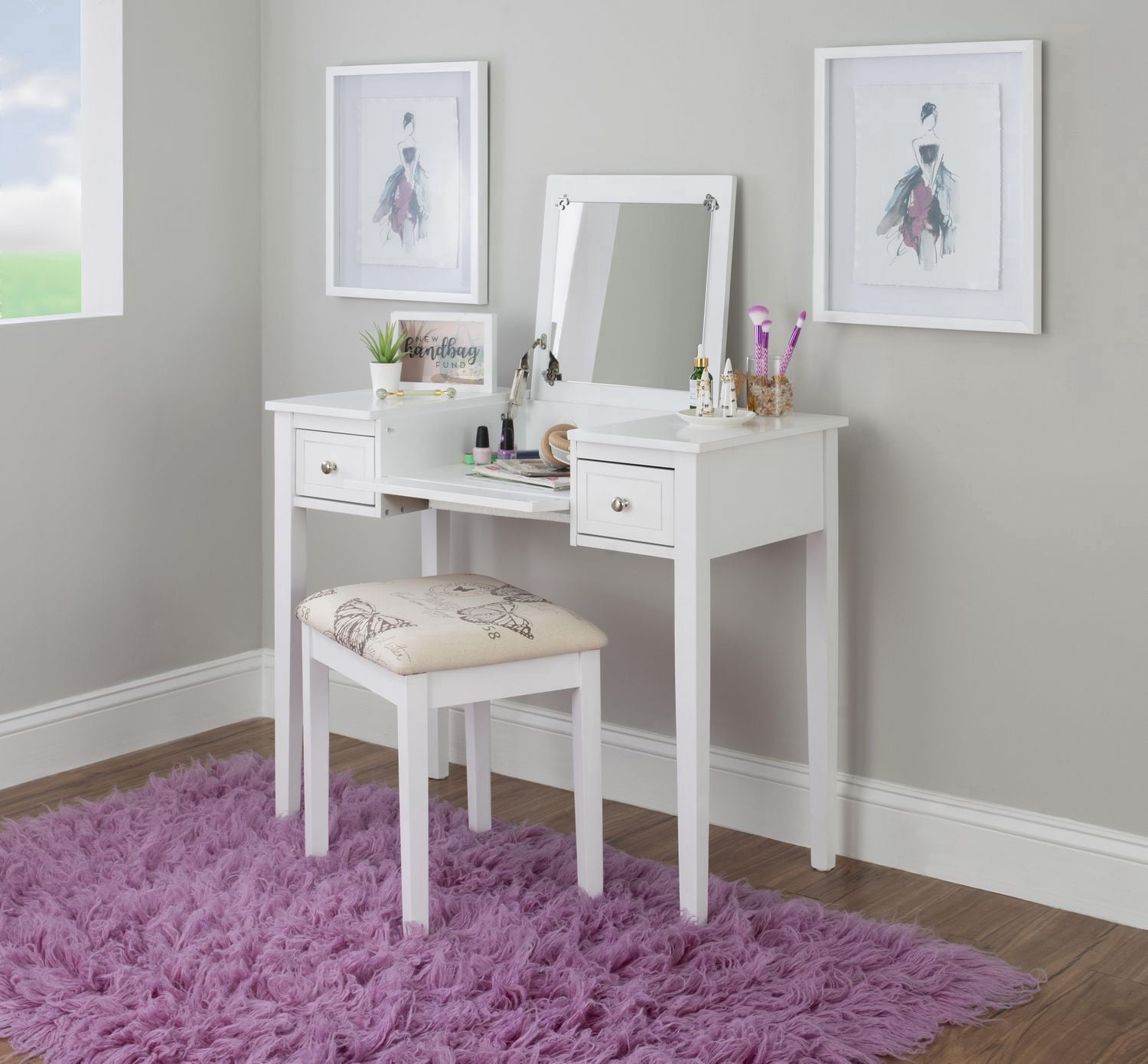Ensemble de Vanité de Banc Joanna Butterfly en Blanc