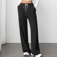 thumbnail image 2 of fatyb Womens Casual Ribbed Knit Pants Wide Leg Lounge Pants with Pockets Drawstring Loose Comfy Trousers, 2 of 7