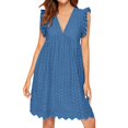 thumbnail image 1 of Ketyyh-chn99 Robe pour Femme Grande Taille Robe Évasée à Fleurs Robe d'Été Manche à Volants Ample Fluide Plissée Robe Mini Bleu Foncé,TP, 1 of 4