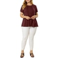 thumbnail image 2 of GRACE & GRANDEUR Women's Plus Size Summer Button Front Short Sleeve Work Peplum Blouse 3X Burgundy, 2 of 7