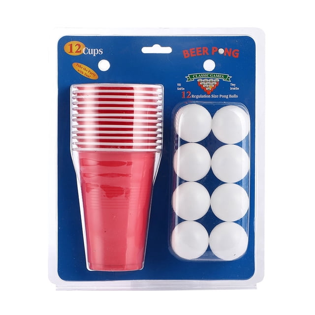 TopLLC Ensemble de Jeu de Bière Ensemble de 24 Pcs Gobelets en Plastique Bleus et Rouges de 16oz Jeux de Bar pour Étudiants Fêtes d'Anniversaire Fête de Poule Cerf Faire Boire Jeu Jeu a Balles