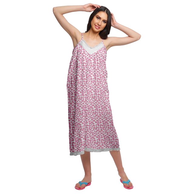 Moomaya Robe de Nuit Imprimée pour Femmes, Col en V, Bretelles Spaghetti