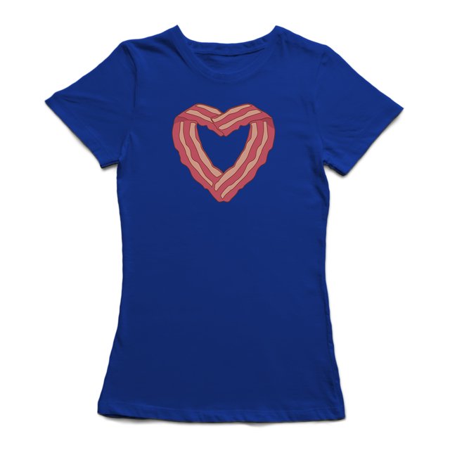 T-shirt Bleu Royal pour Femme à Imprimé Coeur de Bacon