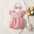 thumbnail image 2 of MIASHUI Girls Sleeveless Romper Toddler Fly Sleeve Solid Color Bodysuits Headbands Set,Red,6-12 Months, 2 of 6