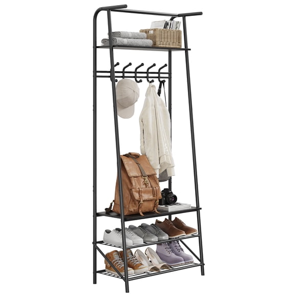 Coat Rack Shoe Bench with 5 Hooks, Hall Trees Entryway Bench with Storage, Multifunctional Hallway Organizer