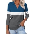 thumbnail image 2 of Hot6sl Économies d'Été Liquidation Blouse & Chemise à Manches Courtes Col Rabattu, T-shirt Assorti pour Femmes Col en V Col Rabattu Manches 3/4, Haut en polyester pour Femmes/Marine, G, 2 of 5