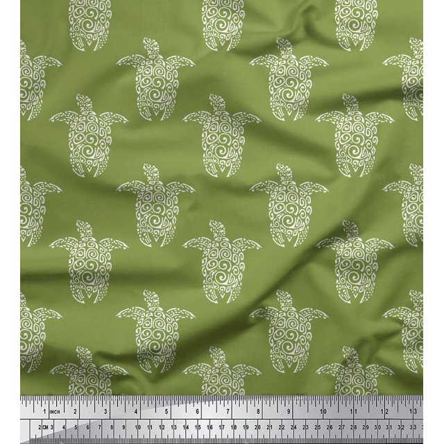 Soimoi Crepe Silk Fabric Turtle Block Printed Craft Fabric by The Yard 42 Inch Wide