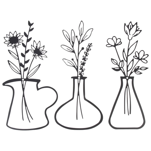 3 Pcs Design Vase à Fleurs Pendentif Mural Décoration Murale Extérieure en Fer