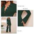 thumbnail image 3 of Femmes Combinaison à la Mode Pantalon Jambe Droite Bouton Tour vers le Bas Col Pur Combinaison de Couleur, 3 of 6