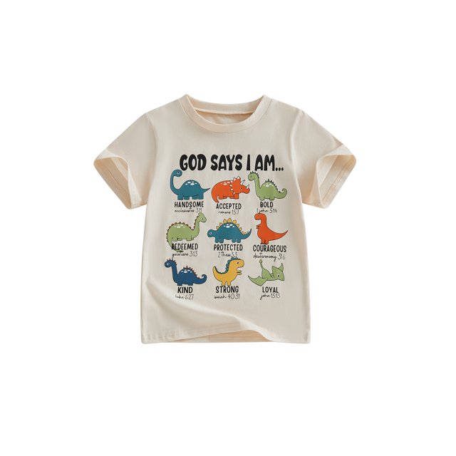 Argulvti T-Shirt d'Été pour Petits Garçons, Manches Courtes à la Mode, Col Rond, Imprimé de Lettres Dinosaure