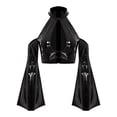 thumbnail image 3 of Linjinx Womens Wet Look Off Shoulder Flared Sleeve Crop Tops Rave Party Cut Out Camis Clubwear Black XL, 3 of 6