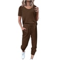 thumbnail image 1 of Yuyuzo Womens Workout Sets 2 Piece Short Sleeve Crew Neck T-Shirts Drawstring Jogger Pants with Pockets, 1 of 5